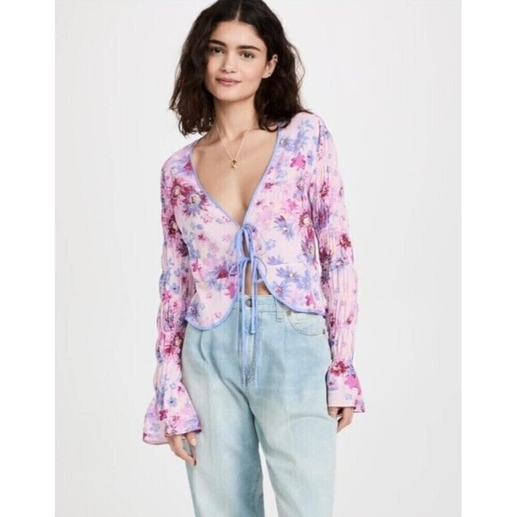 Free People Movement Women's Venice Printed Purple Floral Top Size XS NWOT $98 - Picture 1 of 10